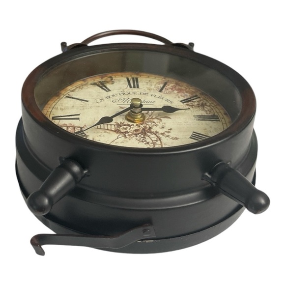 Vintage Style Iron Metal Table Desk Clock. Le Boutique Fleurs Madeleine. - Picture 5 of 10